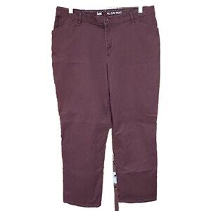 Lee Women's Burgundy All Day Pant Tapered Casual Comfort Chinos Size 14 Short